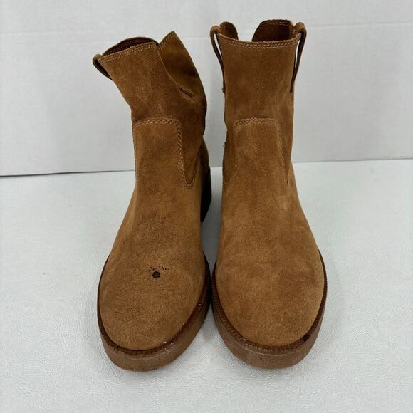 Lucky Brand Ankle Bootie Size 9 Camel Tan Suede Leather Pull On Rhetty Boots - Picture 5 of 11